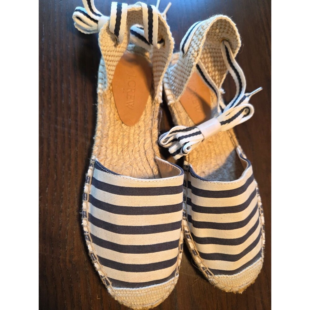 J.Crew Striped D'Orsay Lace Up Espadrille Sandals Navy Cream NWOB 6.5 - Picture 4 of 6